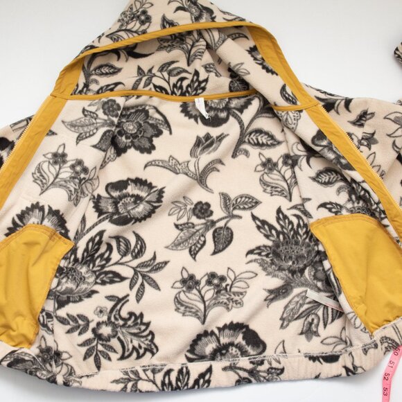 Anthropologie Daily Practice Fleece Jacket Floral Cream Black Yellow Size Medium - Picture 7 of 8